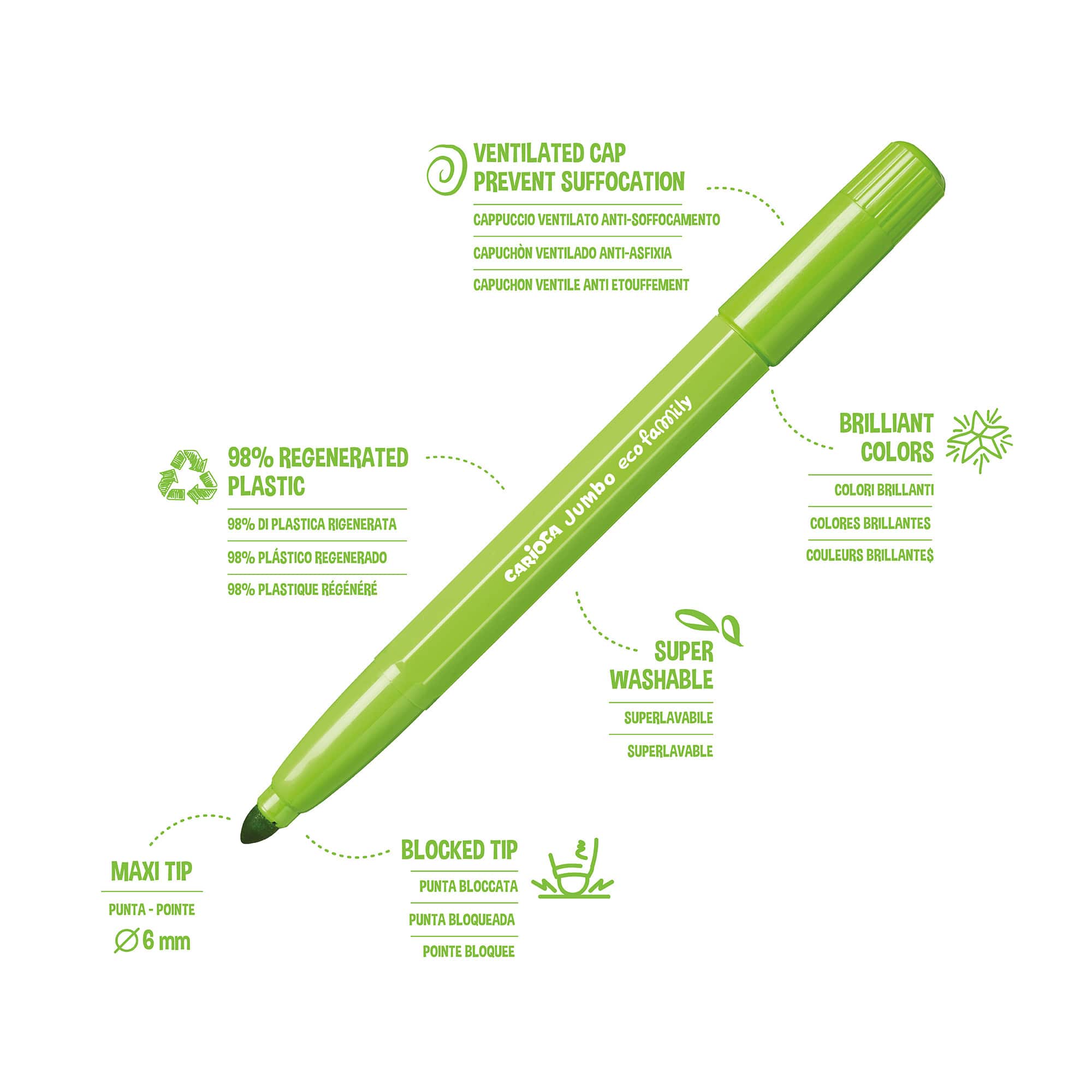 CARIOCA® 6mm Eco Family Washable Jumbo Maxi Tip Felt Tip Pen Set